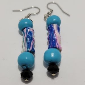 Blue wood bead Earrings